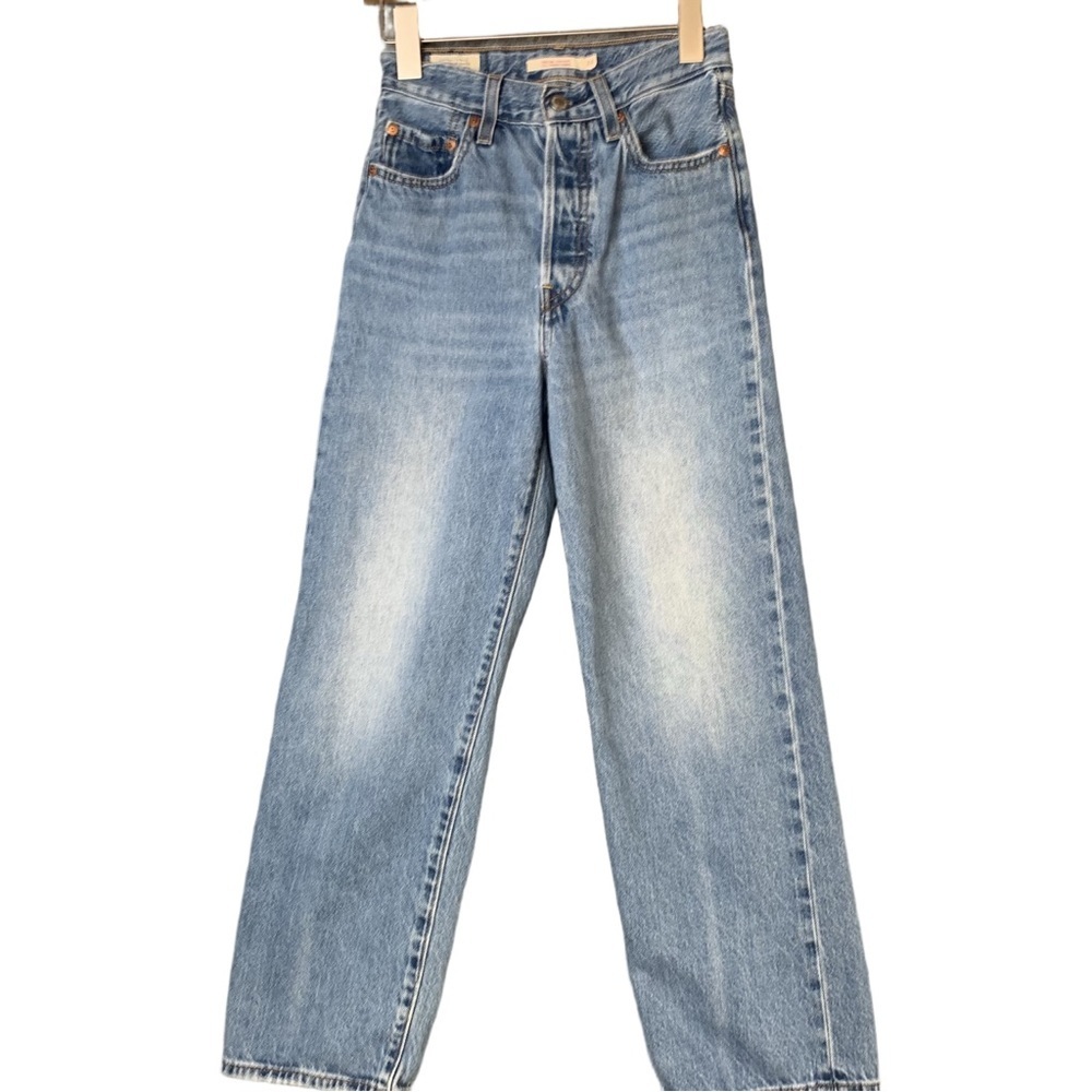Levi’s Ribcage Straight Cropped Ankle Faded Medium Wash Denim Jeans 24 W 25 L